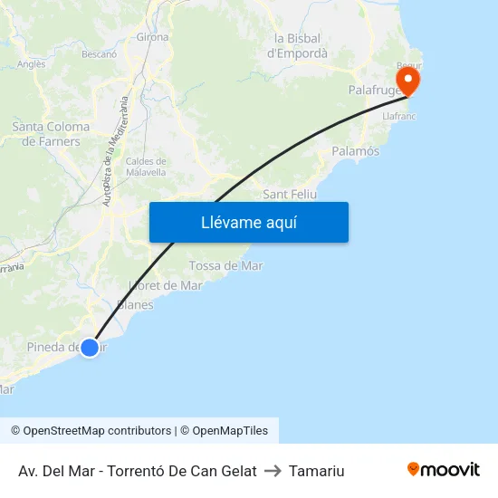 Av. Del Mar - Torrentó De Can Gelat to Tamariu map