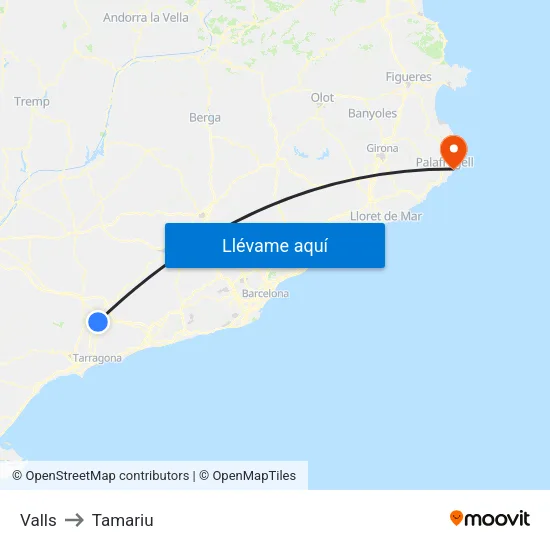 Valls to Tamariu map
