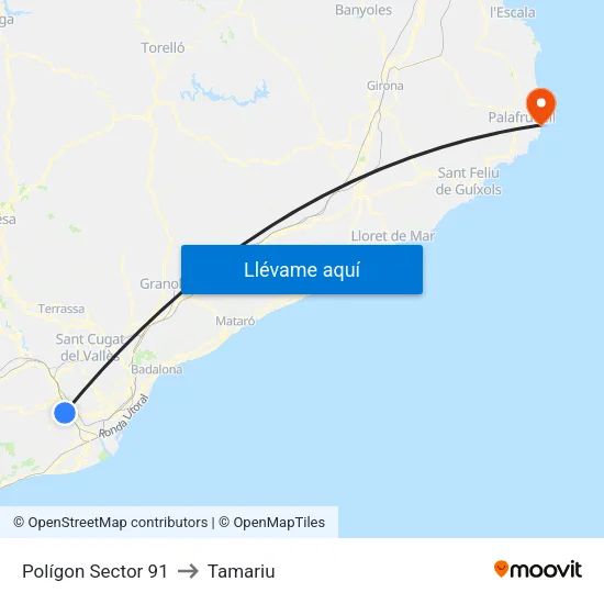 Polígon Sector 91 to Tamariu map