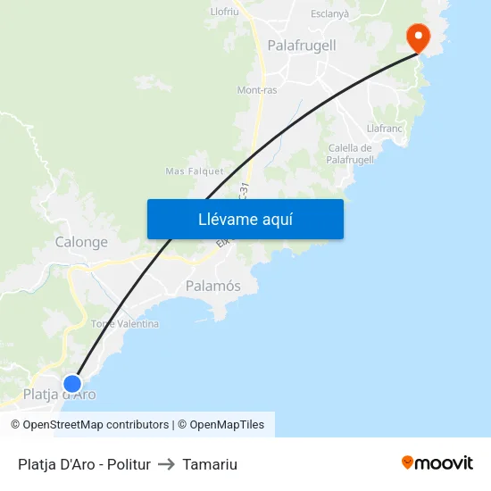 Platja D'Aro - Politur to Tamariu map