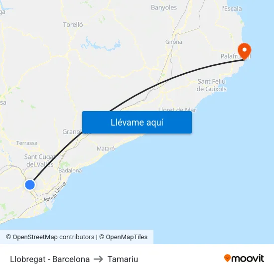 Llobregat - Barcelona to Tamariu map