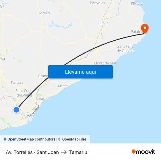 Av. Torrelles - Sant Joan to Tamariu map