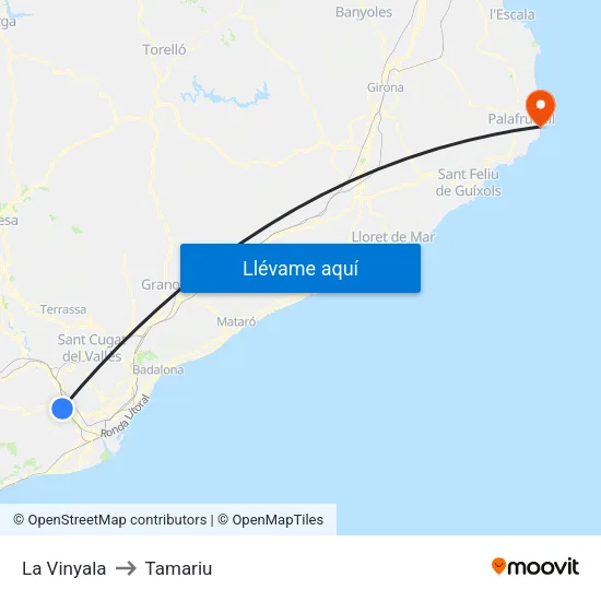 La Vinyala to Tamariu map