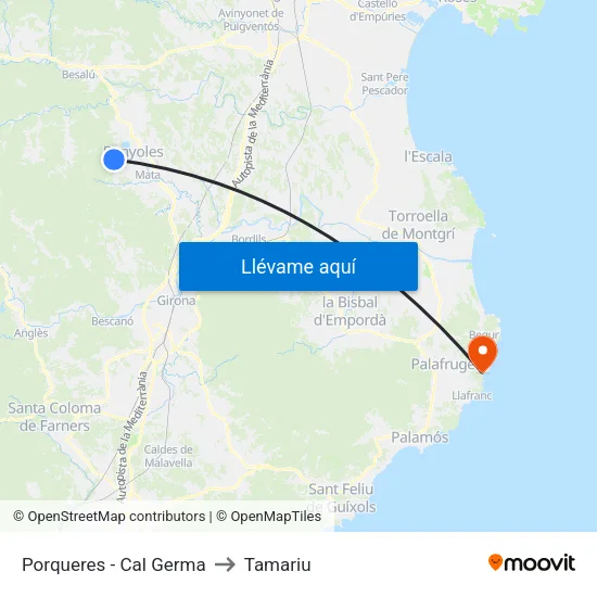 Porqueres - Cal Germa to Tamariu map