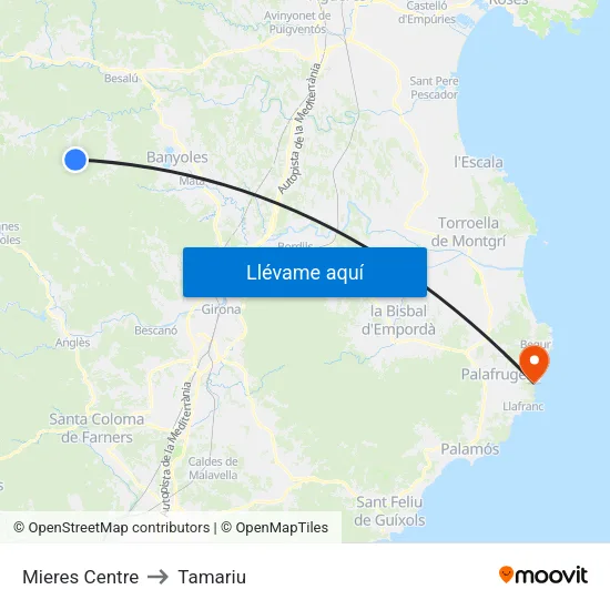 Mieres Centre to Tamariu map