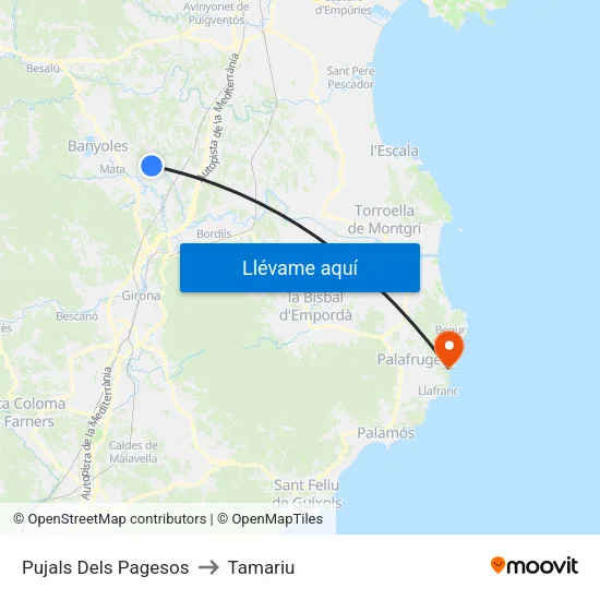 Pujals Dels Pagesos to Tamariu map