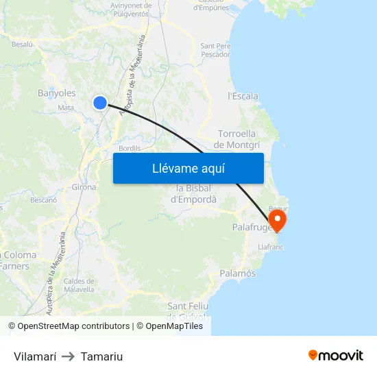 Vilamarí to Tamariu map