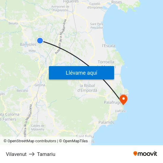 Vilavenut to Tamariu map