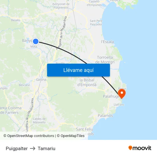 Puigpalter to Tamariu map