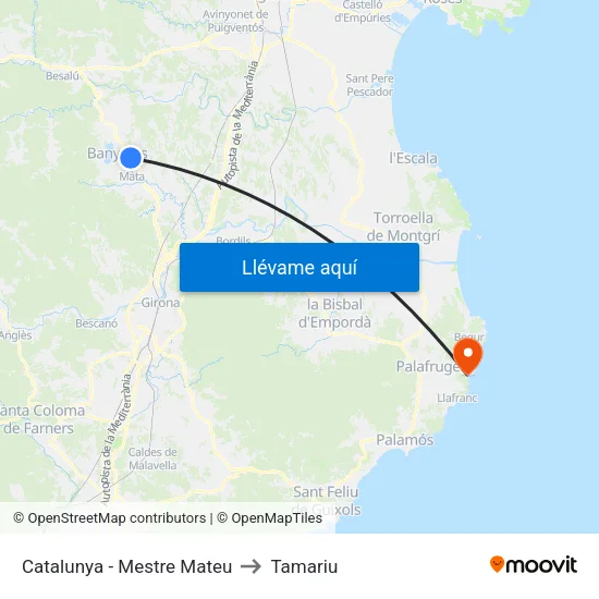 Catalunya - Mestre Mateu to Tamariu map