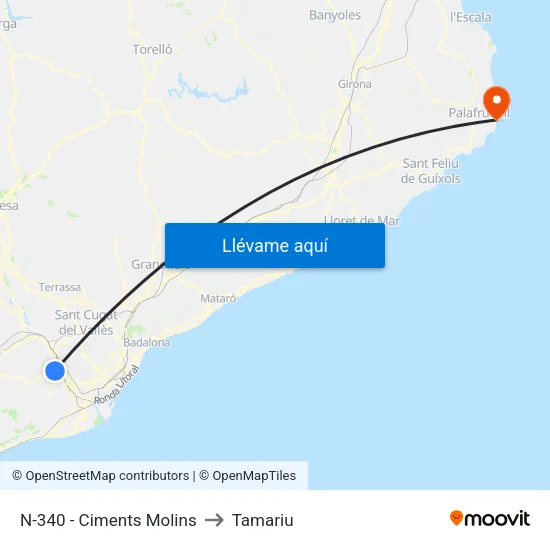 N-340 - Ciments Molins to Tamariu map
