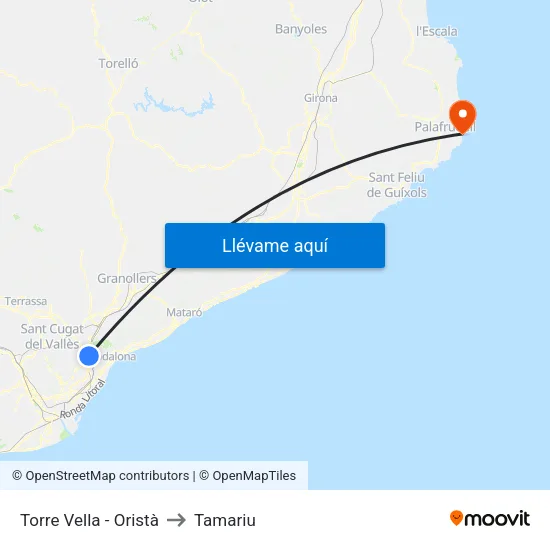 Torre Vella - Oristà to Tamariu map