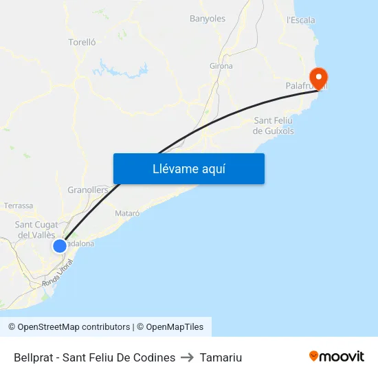 Bellprat - Sant Feliu De Codines to Tamariu map