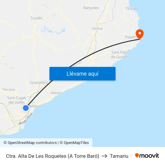 Ctra. Alta De Les Roquetes (A Torre Baró) to Tamariu map