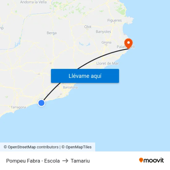 Pompeu Fabra - Escola to Tamariu map