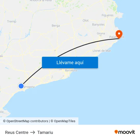 Reus Centre to Tamariu map
