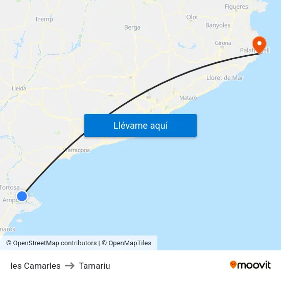 Ies Camarles to Tamariu map