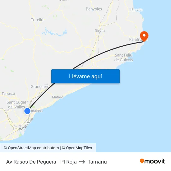 Av Rasos De Peguera - Pl Roja to Tamariu map