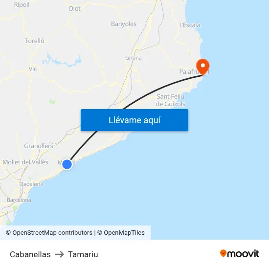 Cabanellas to Tamariu map