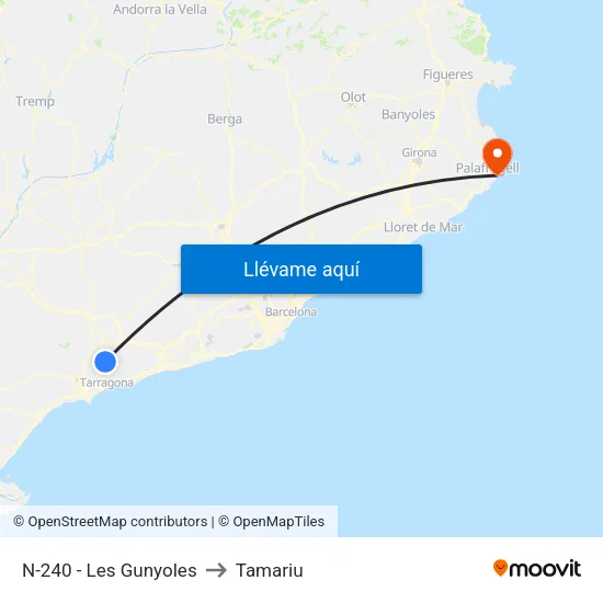 N-240 - Les Gunyoles to Tamariu map