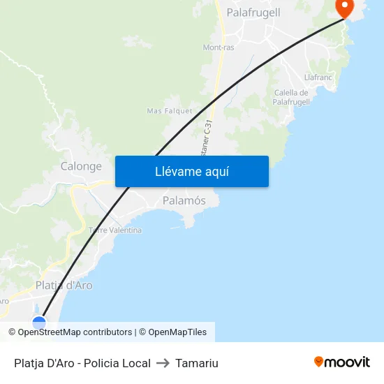 Platja D'Aro - Policia Local to Tamariu map