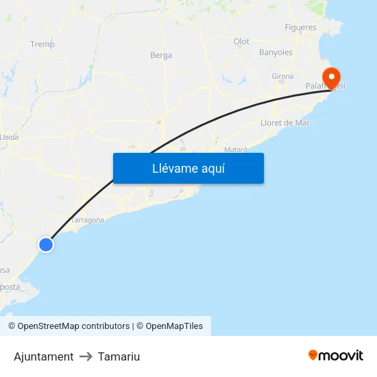 Ajuntament to Tamariu map