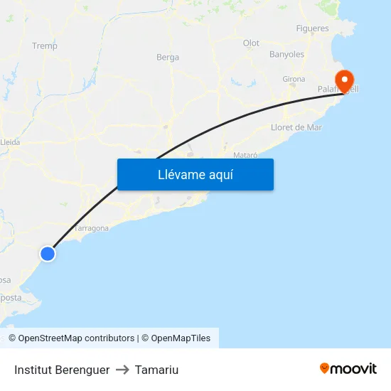 Institut Berenguer to Tamariu map