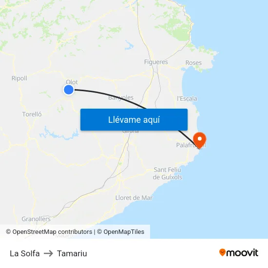 La Solfa to Tamariu map