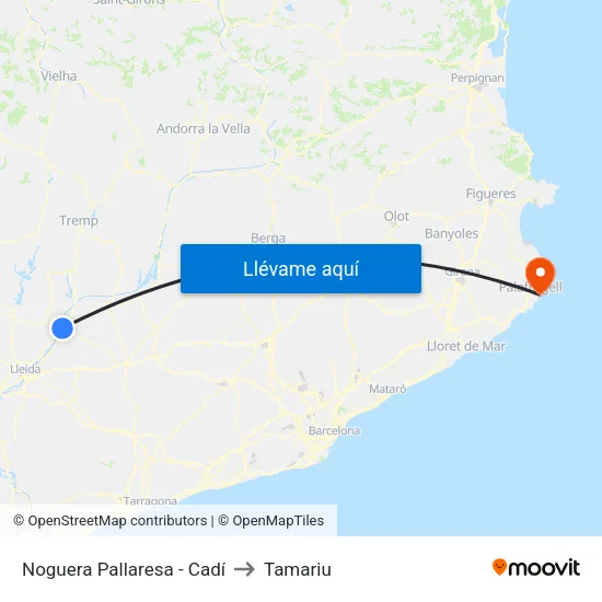 Noguera Pallaresa - Cadí to Tamariu map