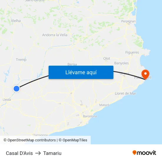 Casal D'Avis to Tamariu map