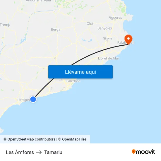 Les Àmfores to Tamariu map