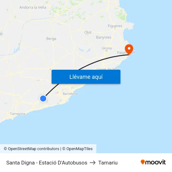 Santa Digna - Estació D'Autobusos to Tamariu map