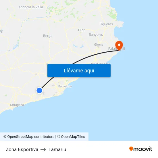 Zona Esportiva to Tamariu map