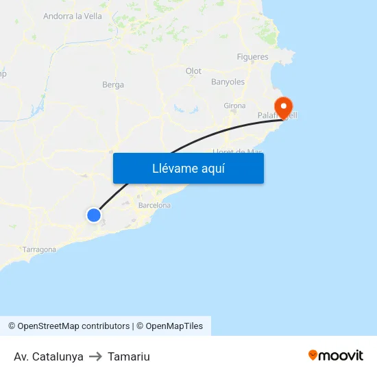 Av. Catalunya to Tamariu map