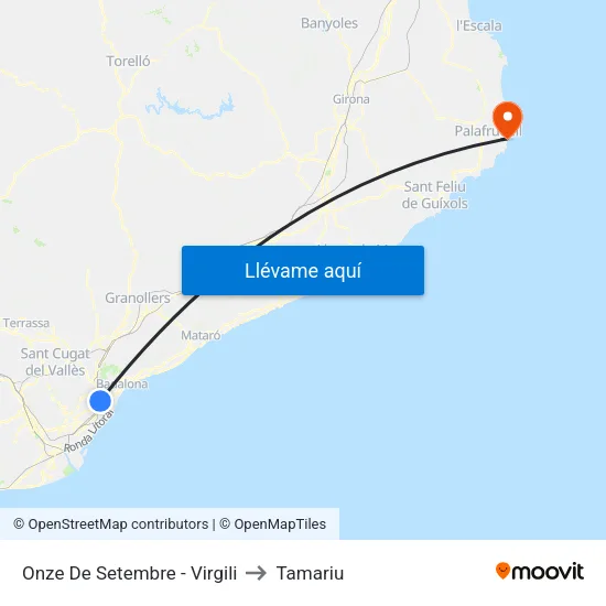 Onze De Setembre - Virgili to Tamariu map