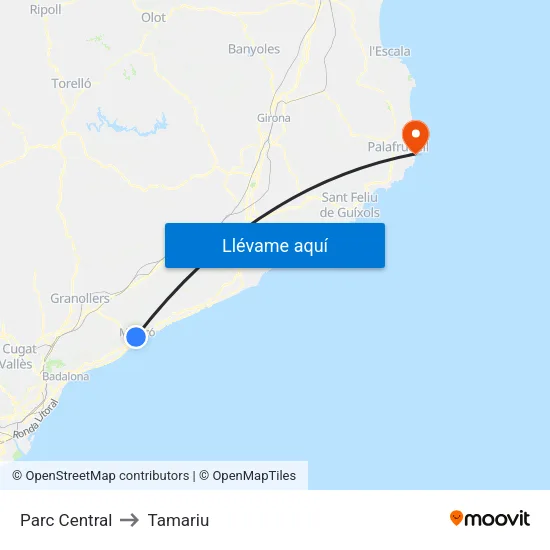 Parc Central to Tamariu map