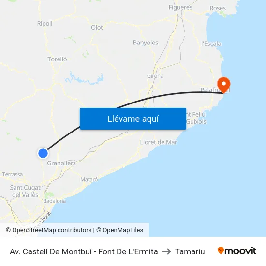 Av. Castell De Montbui - Font De L'Ermita to Tamariu map