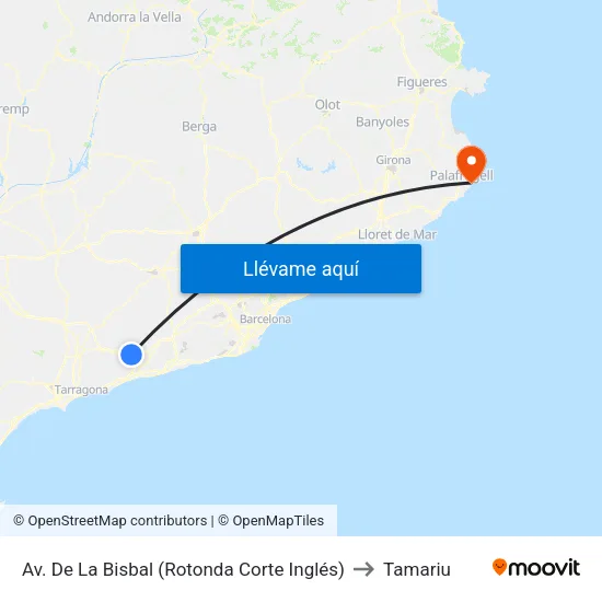 Av. De La Bisbal (Rotonda Corte Inglés) to Tamariu map