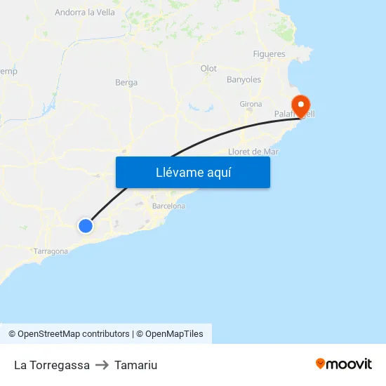 La Torregassa to Tamariu map