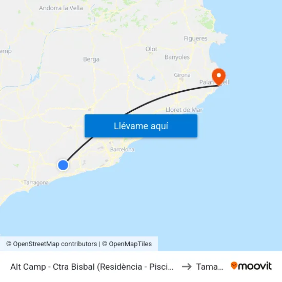 Alt Camp - Ctra Bisbal (Residència - Piscines) to Tamariu map