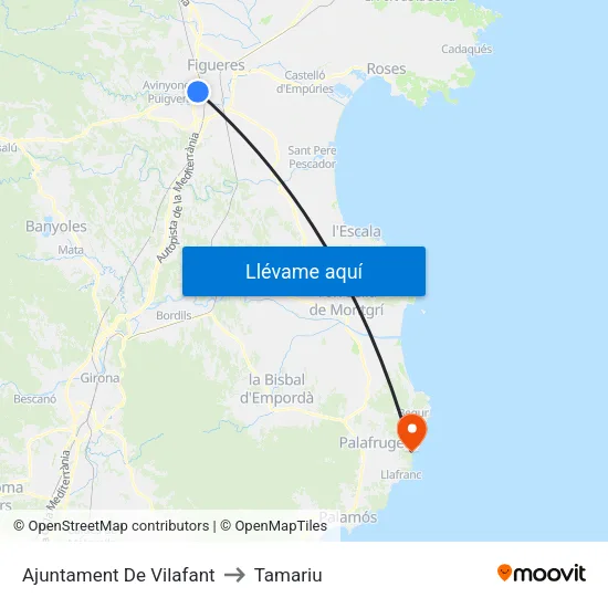 Ajuntament De Vilafant to Tamariu map