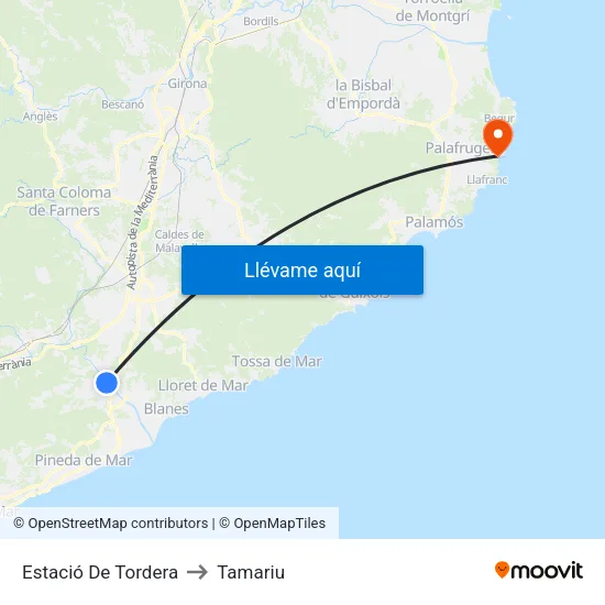 Estació De Tordera to Tamariu map