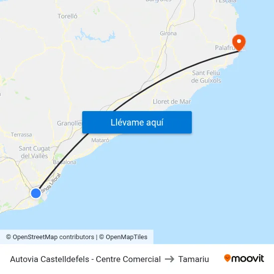 Autovia Castelldefels - Centre Comercial to Tamariu map