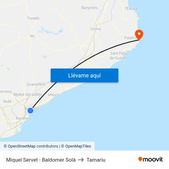 Miquel Servet - Baldomer Solà to Tamariu map