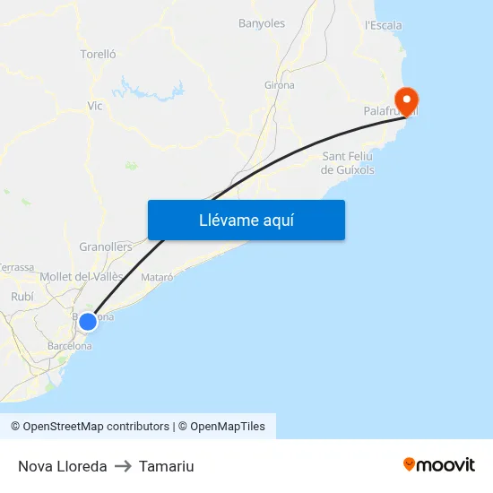 Nova Lloreda to Tamariu map