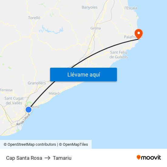 Cap Santa Rosa to Tamariu map