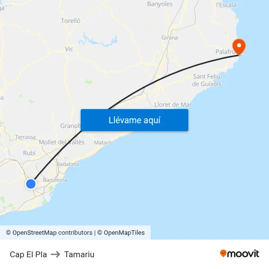 Cap El Pla to Tamariu map