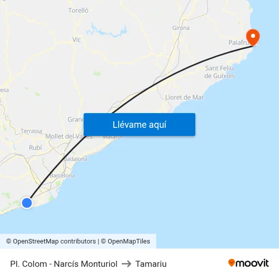 Pl. Colom - Narcís Monturiol to Tamariu map