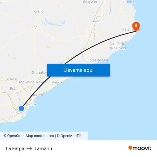 La Farga to Tamariu map