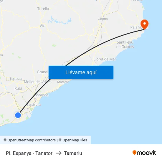 Pl. Espanya - Tanatori to Tamariu map